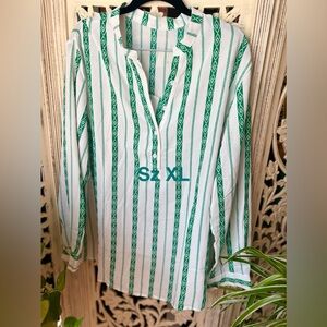 Green and White Striped Blouse